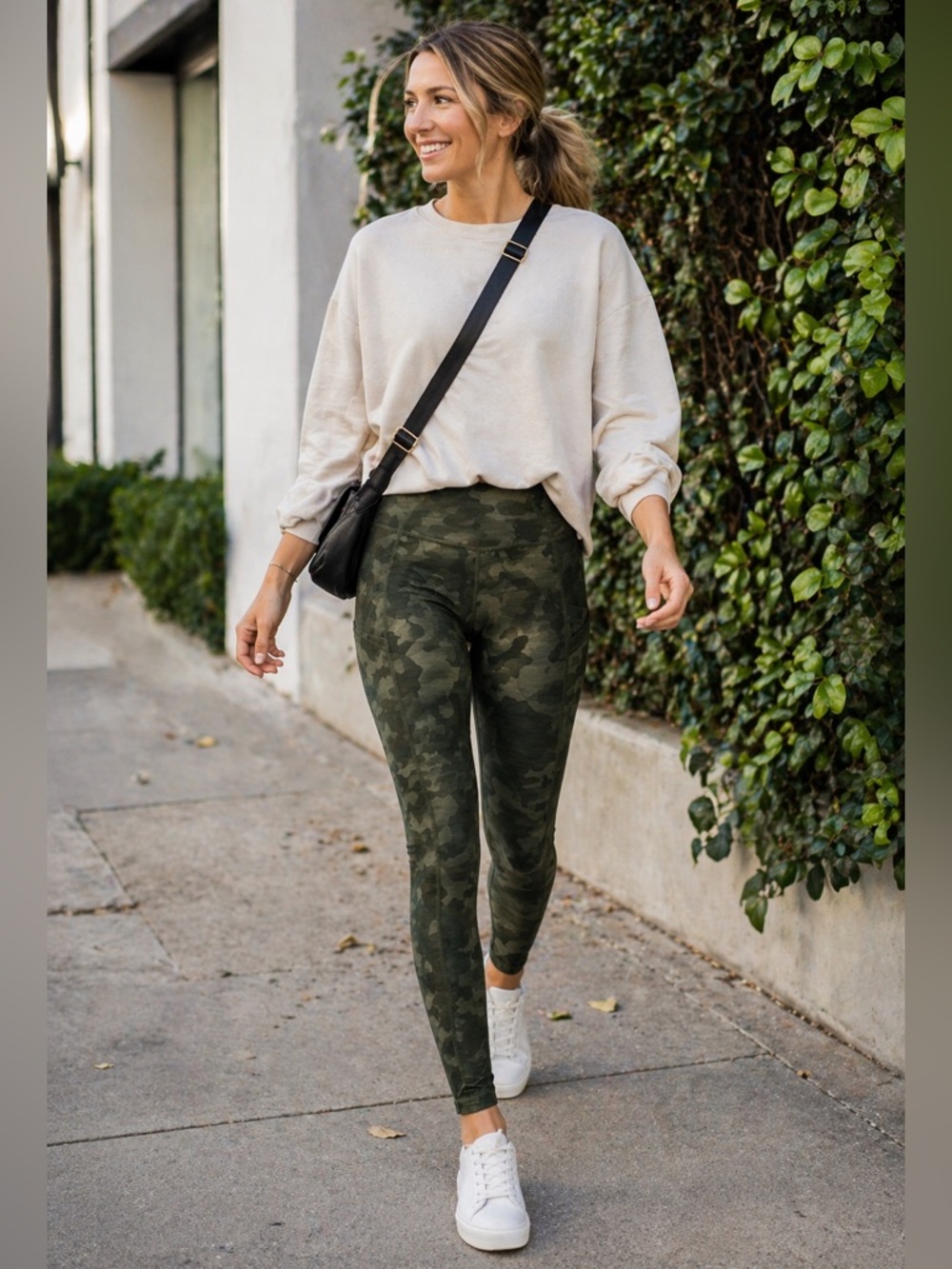prAna Electa Camo Leggings Small Green High Rise Yoga Pants Athleisure Pockets